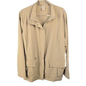Chicos ZENERGY 12/14 Lighweight‎ Full Zip Jacket Tan Gold Lagenlook Boho Size 2